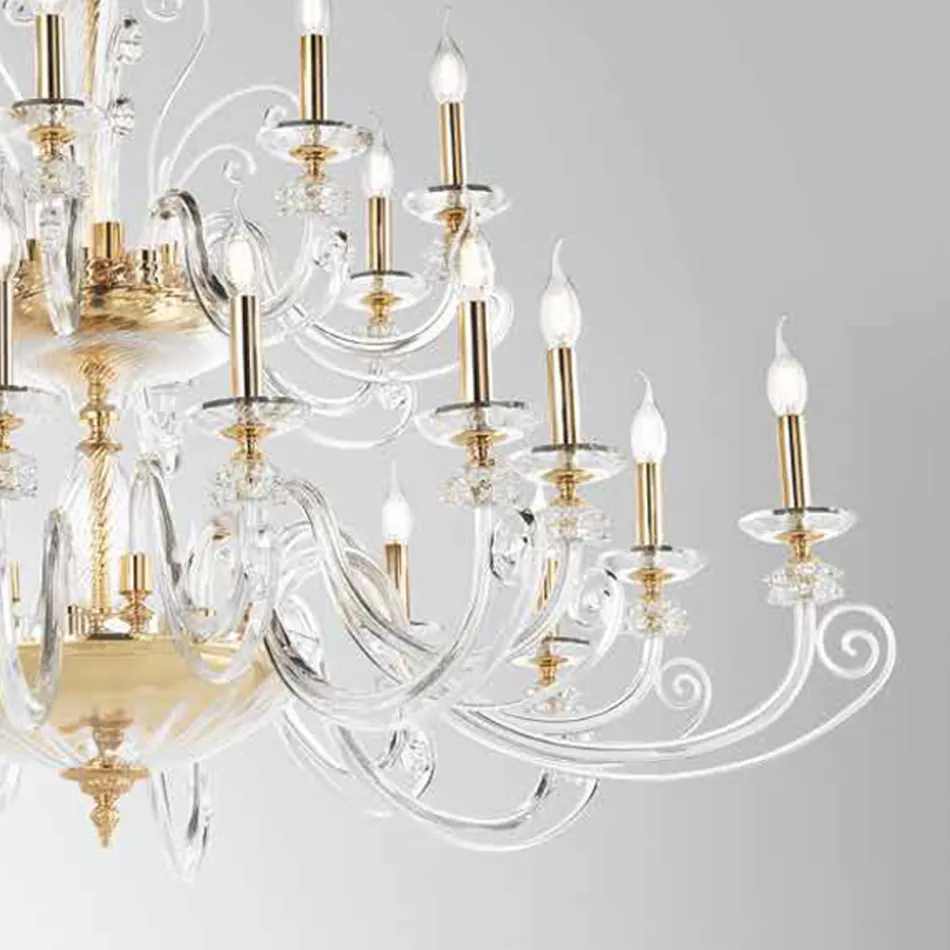 Lampadario 24 Luci in Vetro Soffiato e Cristallo di Lusso Classico - Cassea Viadurini