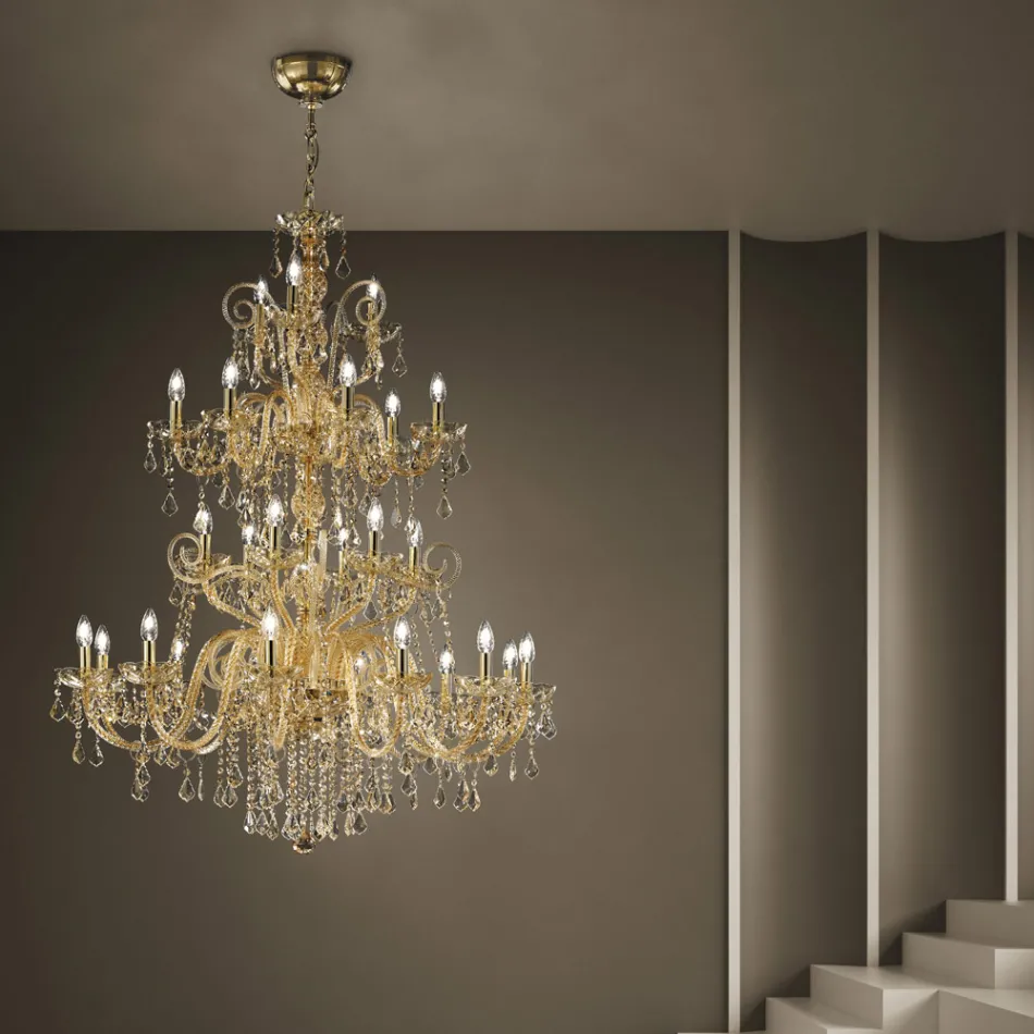 Lampadario 27 Luci in Vetro Veneziano Fatto a Mano in Italia - Fiorentino Viadurini