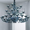 Lampadario 28 Luci Artigianale in Vetro Veneziano Blu e Metallo - Foscarino