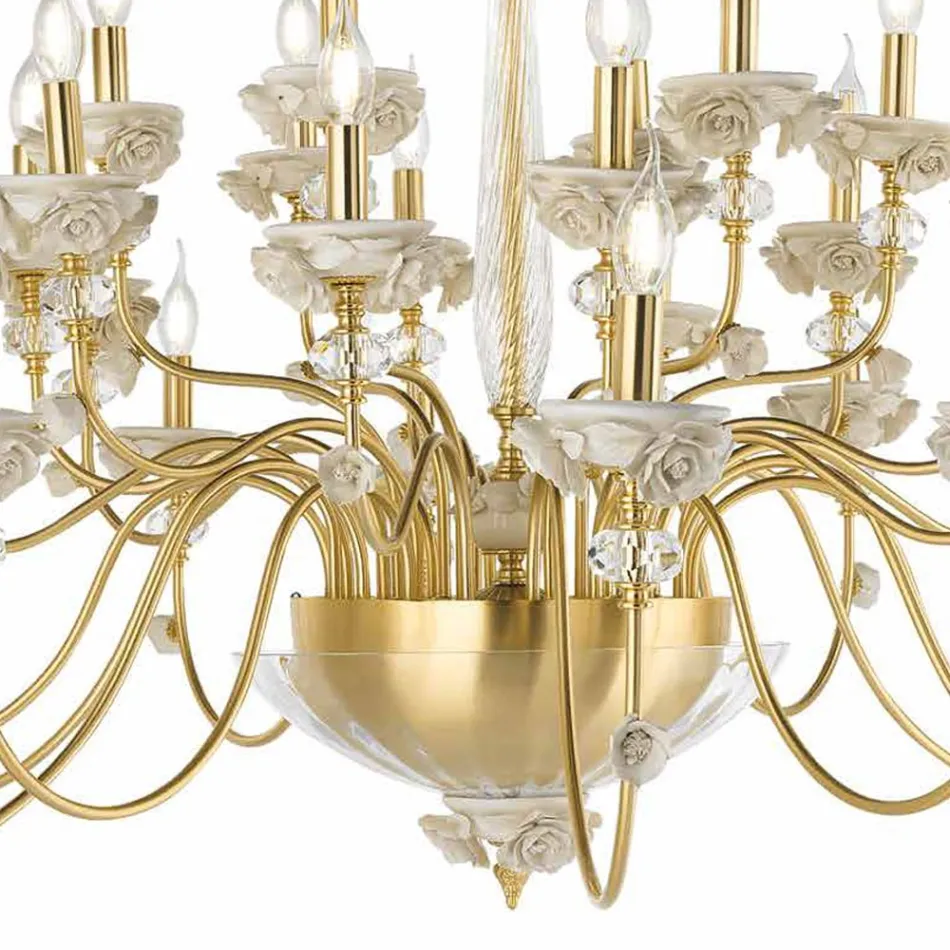 Lampadario 30 Luci Classico in Porcellana e Vetro Soffiato Lusso - Eteria Viadurini