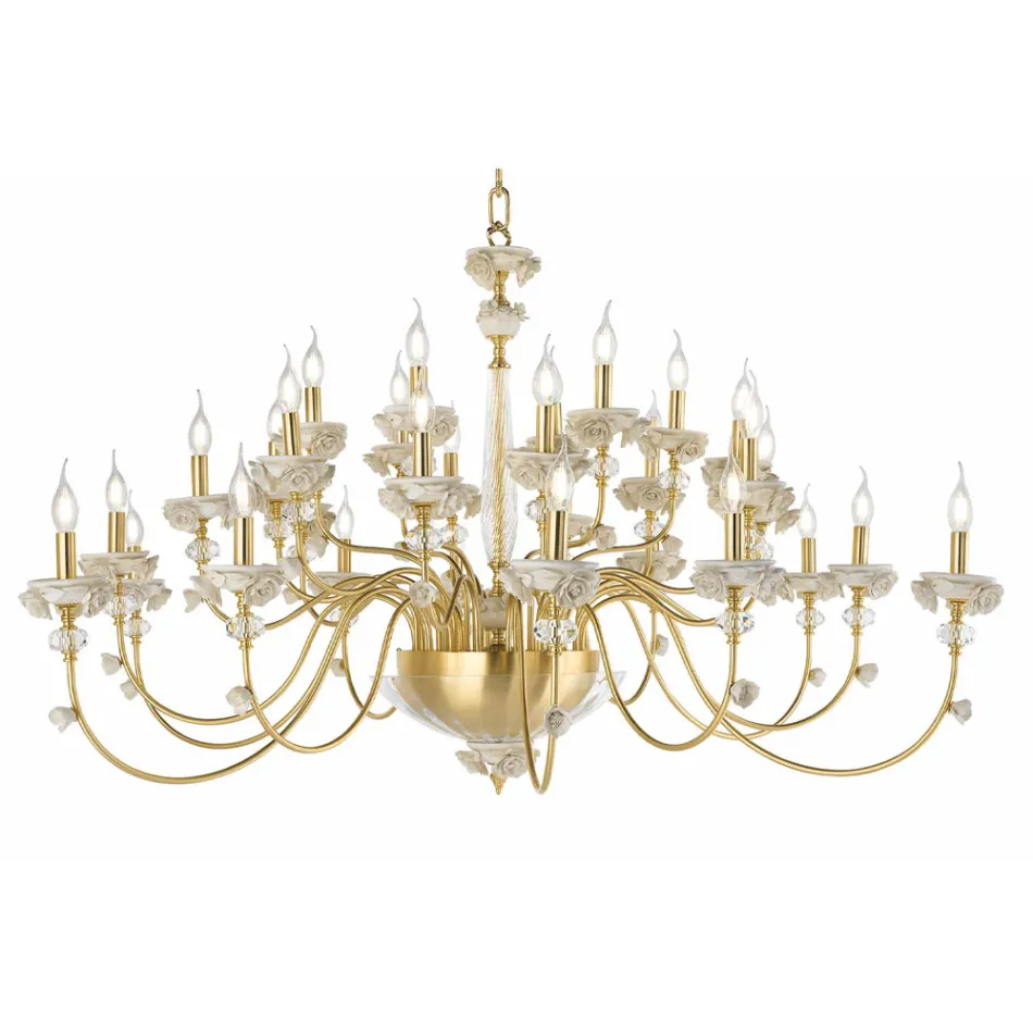 Lampadario 30 Luci Classico in Porcellana e Vetro Soffiato Lusso - Eteria Viadurini