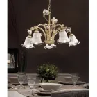 Lampadario 5 Luci in Ferro e Vetro Sabbiato con Rose di Ceramica - Siena Viadurini