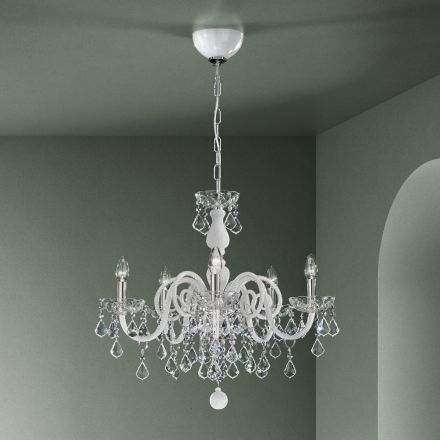 Lampadario 5 Luci in Vetro di Venezia e Metallo Stile Classico - Fiorentino Viadurini