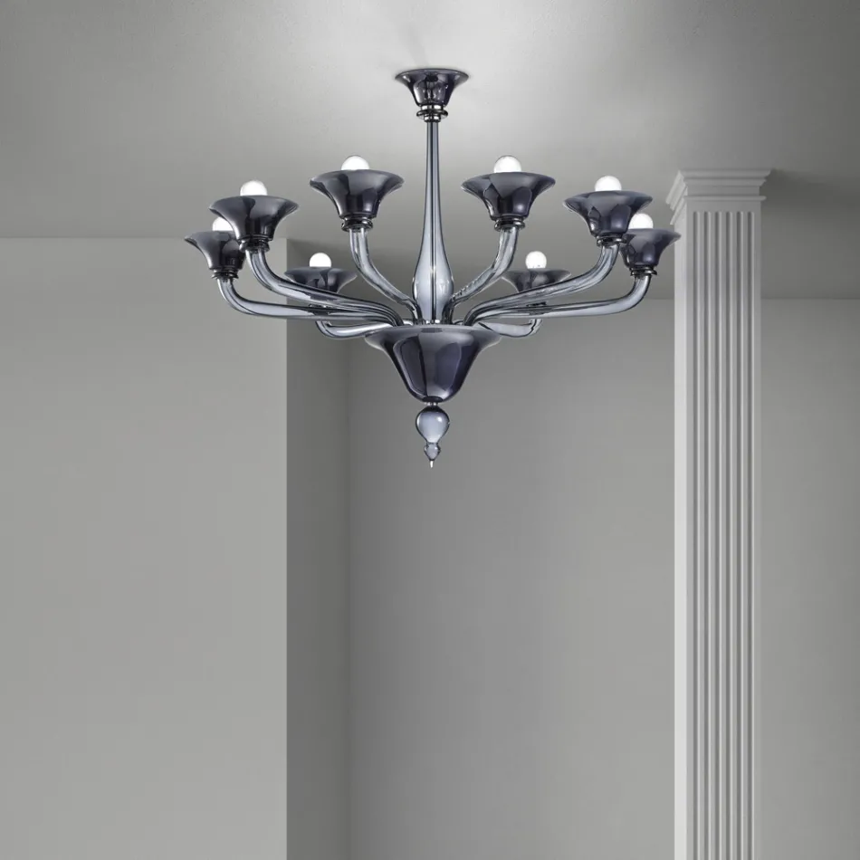 Lampadario 8 Luci Artigianale in Vetro Veneziano Made in Italy - Ismail Viadurini