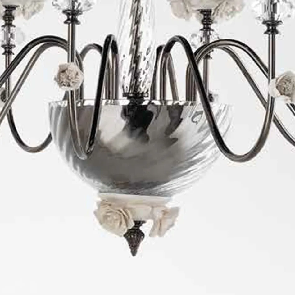 Lampadario 8 Luci Classico in Porcellana e Vetro Soffiato Lusso - Eteria Viadurini