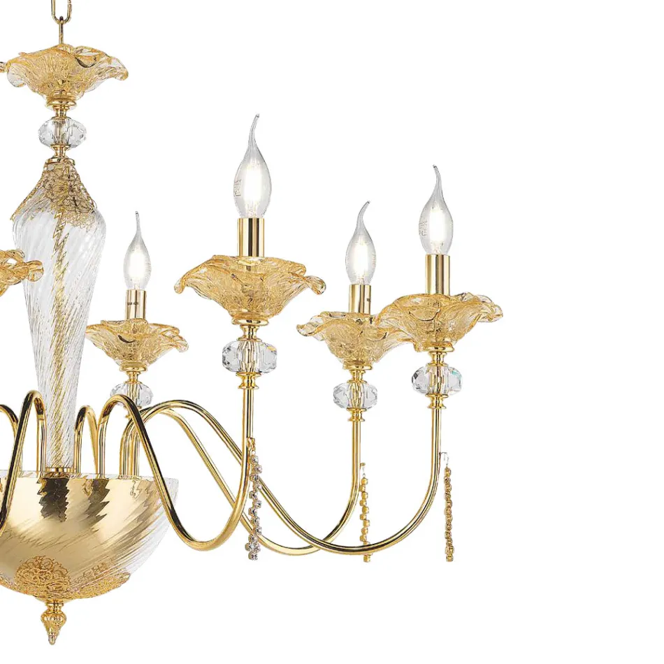 Lampadario 8 Luci Classico in Vetro, Cristallo e Metallo Lusso - Flanders Viadurini