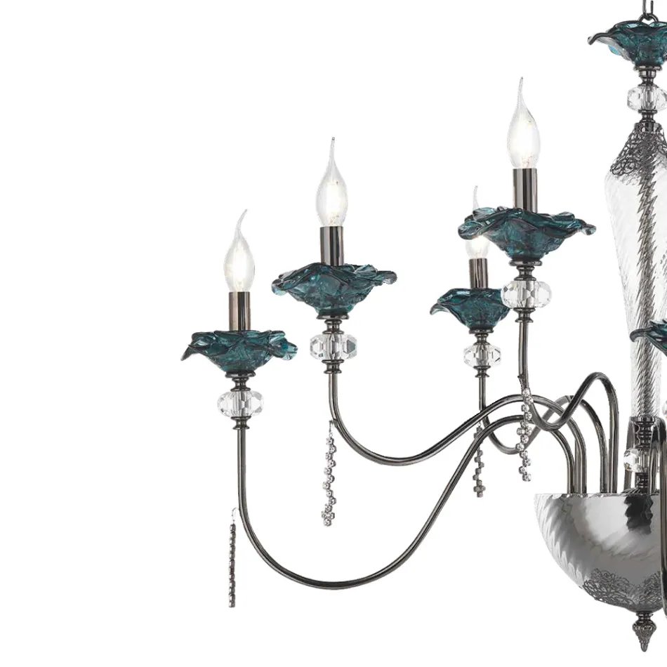 Lampadario 8 Luci Classico in Vetro, Cristallo e Metallo Lusso - Flanders Viadurini