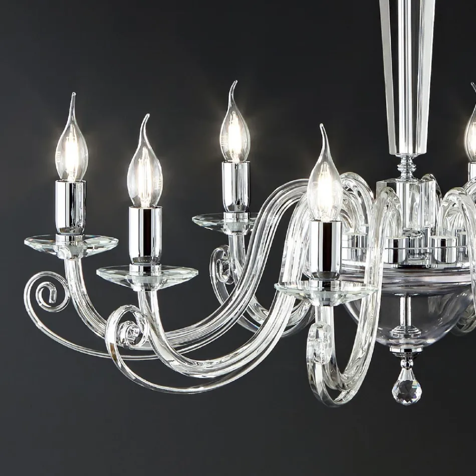 Lampadario 8 Luci Classico Vetro Artigianale Italiano e Cristallo - Malesia Viadurini