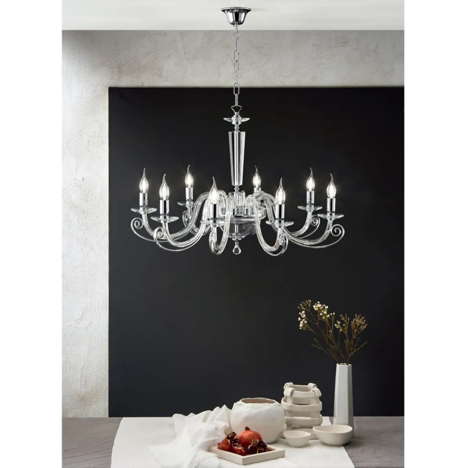 Lampadario 8 Luci Classico Vetro Artigianale Italiano e Cristallo - Malesia Viadurini