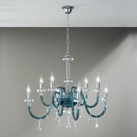 Lampadario 8 Luci Classico Vetro Italiano Lavorato a Mano Ottanio - Similo Viadurini