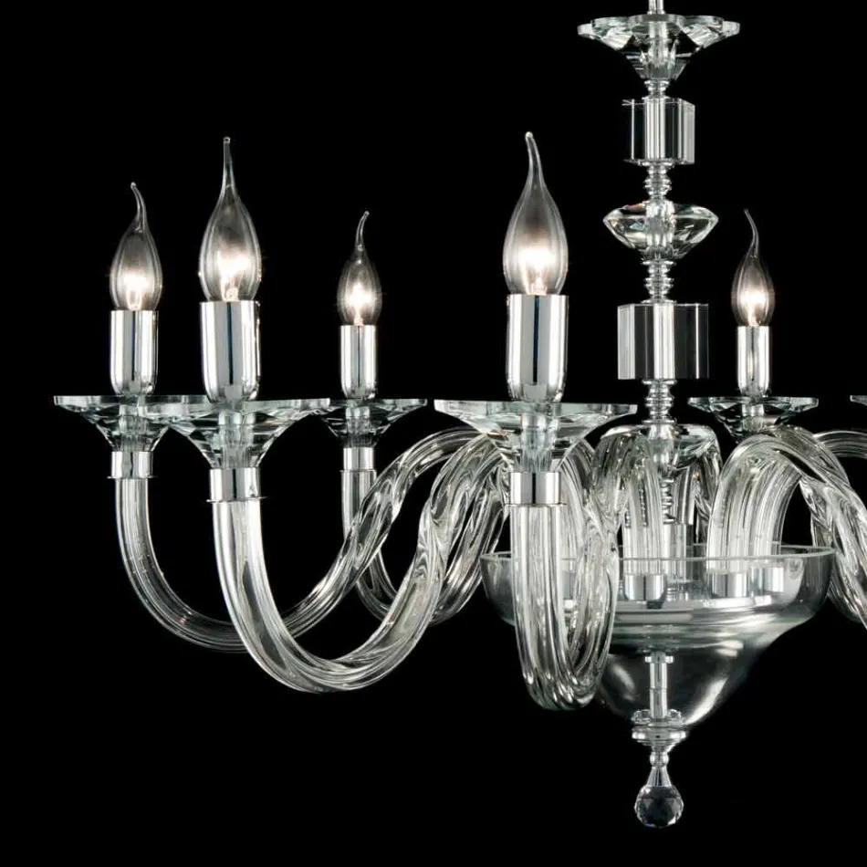 Lampadario 8 luci di desgin in vetro con decorazioni in cristallo Ivy Viadurini
