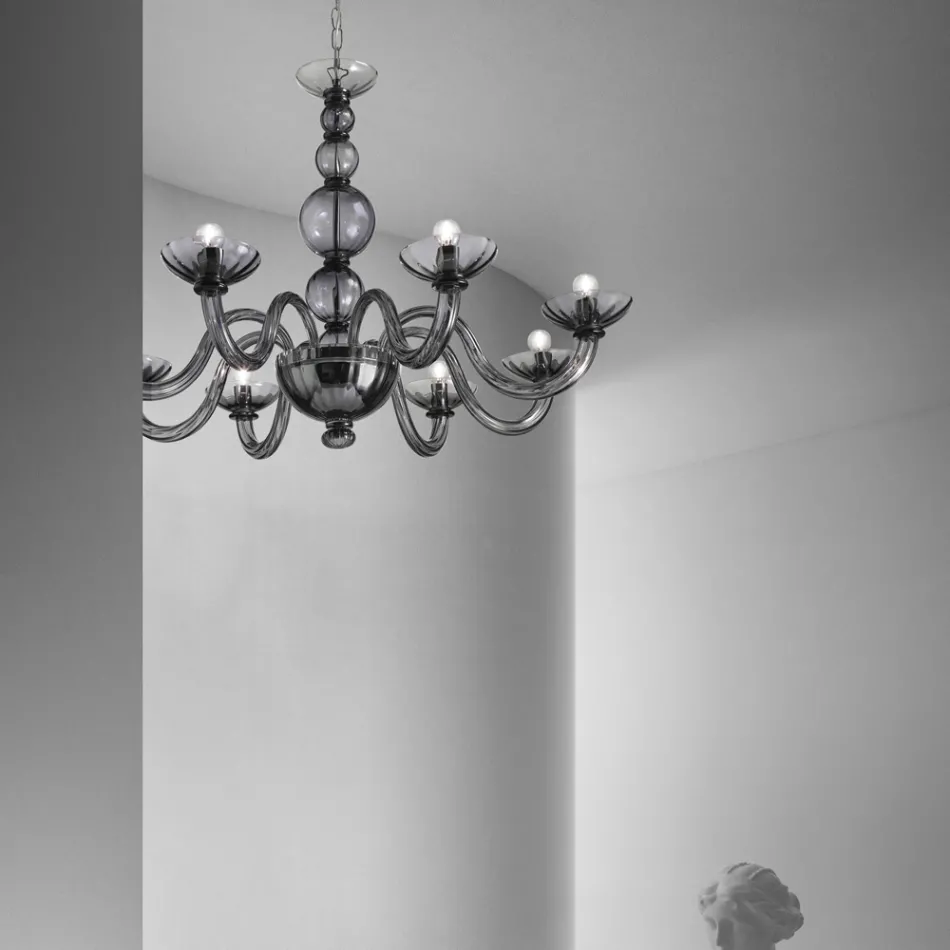 Lampadario 8 Luci in Vetro di Venezia e Metallo Made in Italy - Foscarino Viadurini