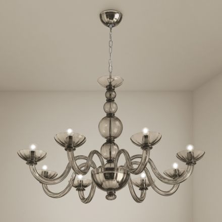 Lampadario 8 Luci in Vetro di Venezia e Metallo Made in Italy - Foscarino Viadurini