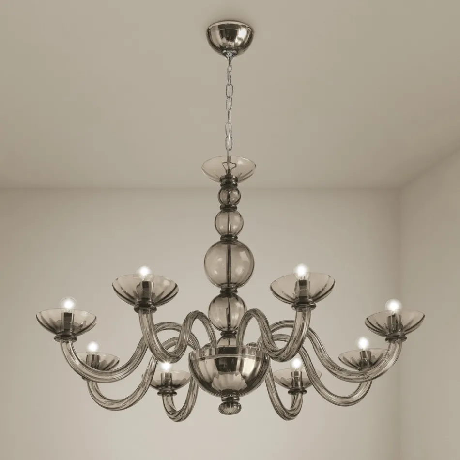 Lampadario 8 Luci in Vetro di Venezia e Metallo Made in Italy - Foscarino Viadurini