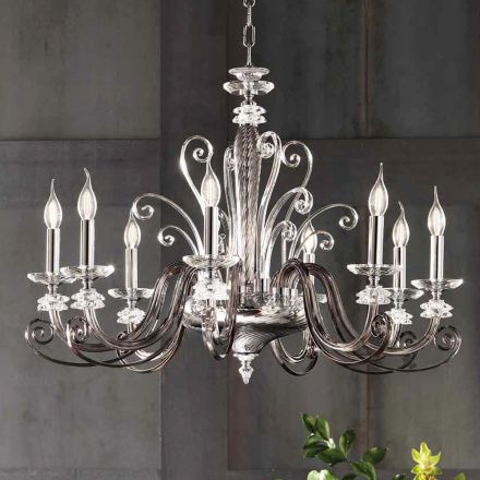Lampadario 8 Luci in Vetro Soffiato e Cristallo di Lusso Classico - Cassea Viadurini