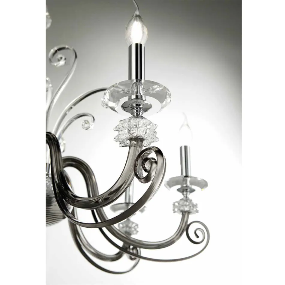 Lampadario 8 Luci in Vetro Soffiato e Cristallo di Lusso Classico - Cassea Viadurini