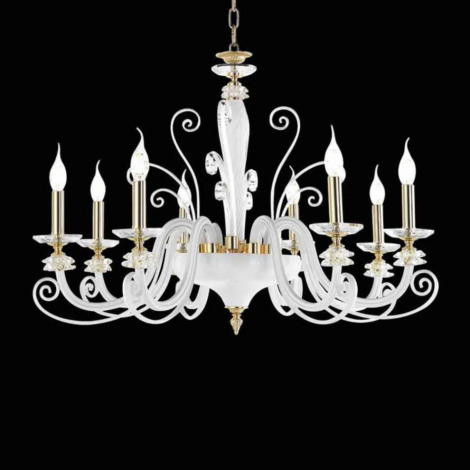 Lampadario 8 Luci in Vetro Soffiato e Cristallo di Lusso Classico - Cassea Viadurini