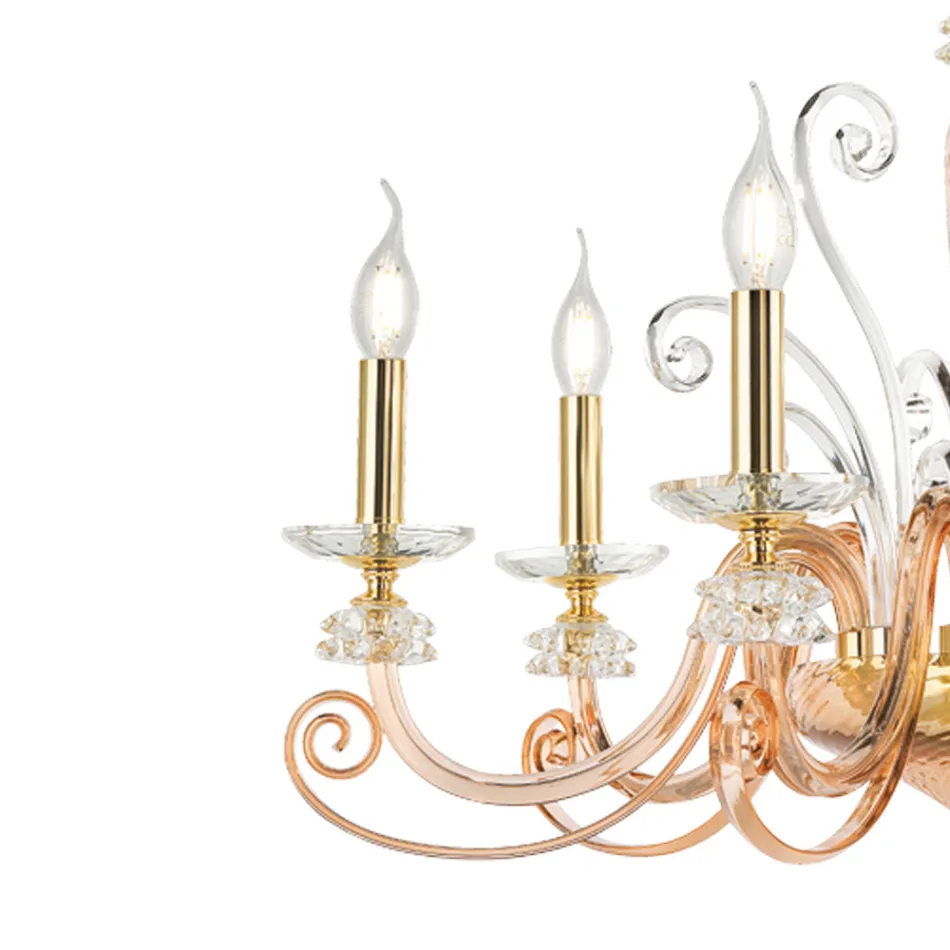 Lampadario 8 Luci in Vetro Soffiato e Cristallo di Lusso Classico - Cassea Viadurini