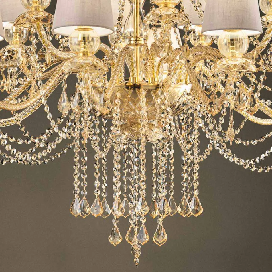 Lampadario a 16 Luci Fatto a Mano in Vetro di Venezia, Made in Italy - Milagros Viadurini