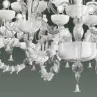 Lampadario a 27 Luci in Vetro di Venezia Bianco, Fatto a Mano in Italia - Regina Viadurini