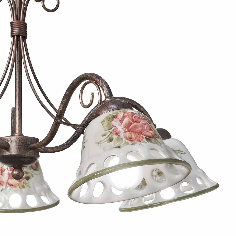 Lampadario a 3 o 5 Luci Ceramica Fatta a Mano con Passanastri - Napoli Viadurini