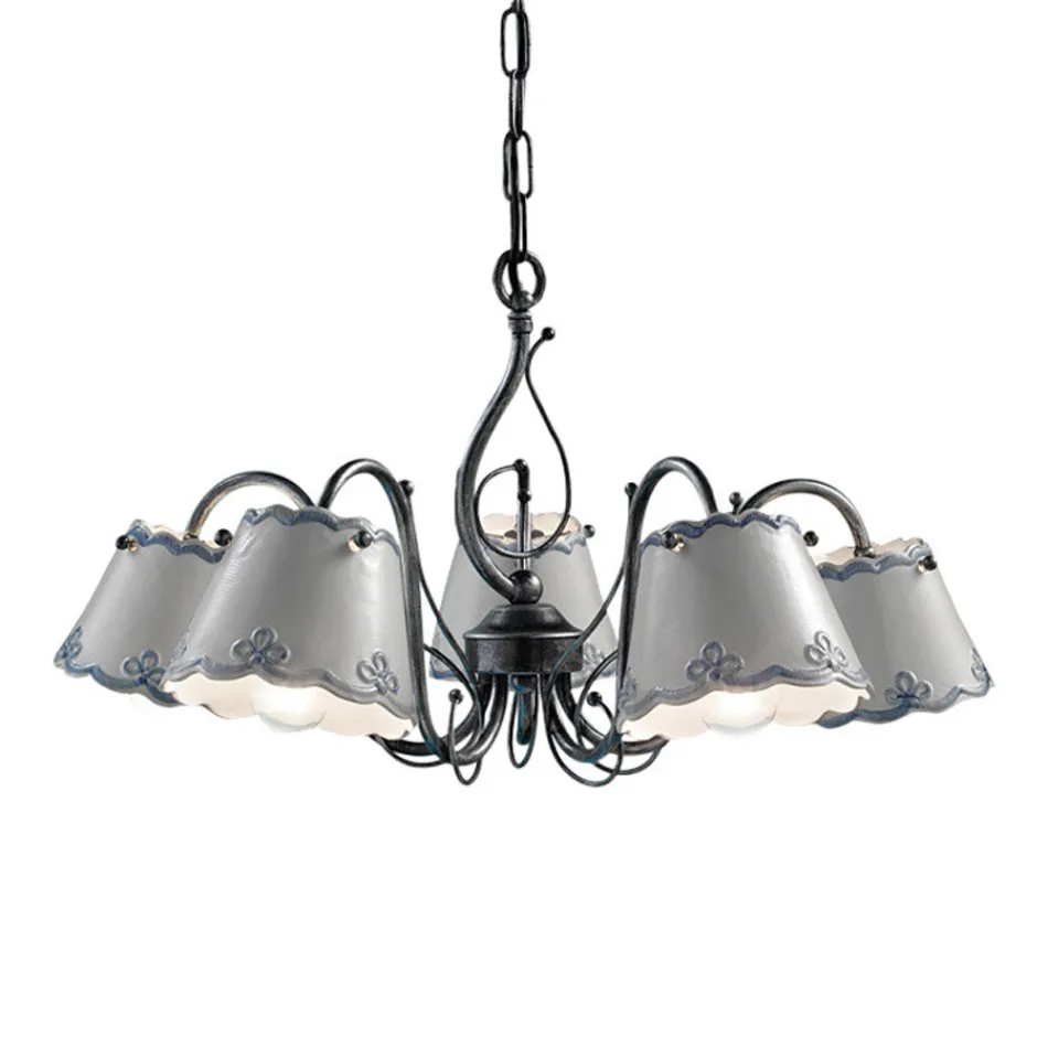 Lampadario a 3 o 5 Luci in Ceramica Effetto Ricamo Dipinta a Mano - Ravenna Viadurini