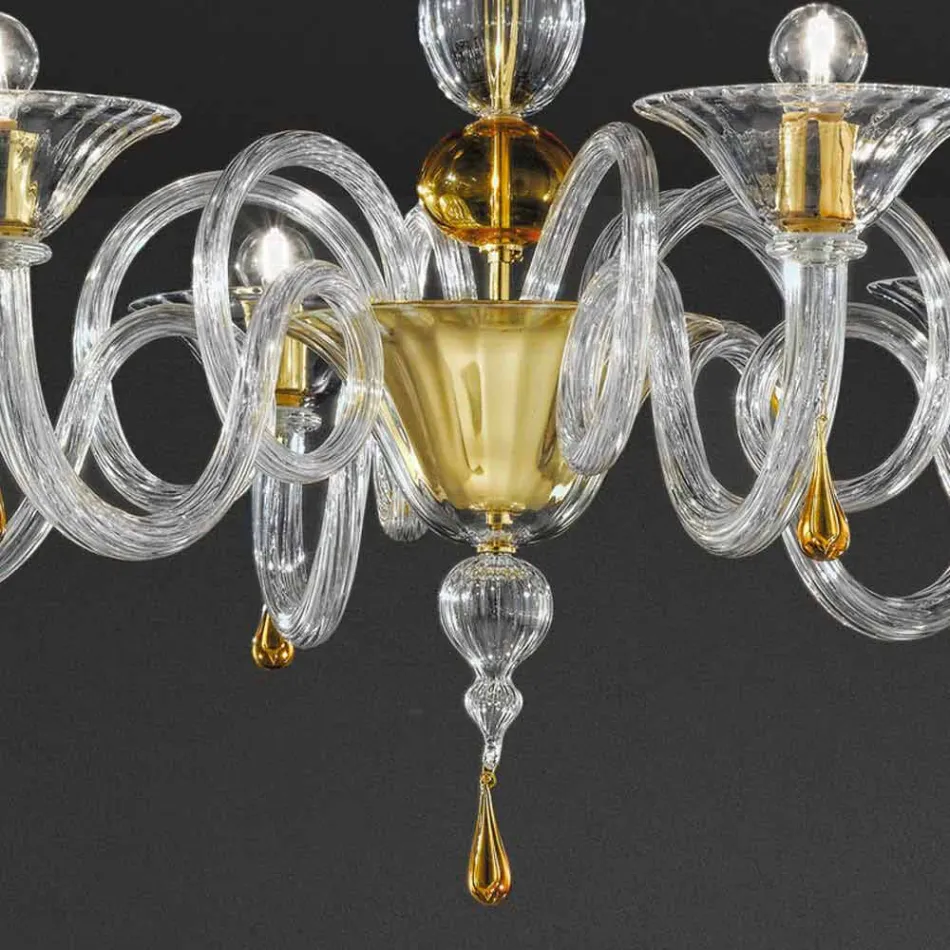 Lampadario a 6 Luci Fatto a Mano in Vetro Veneziano, Made in Italy - Margherita Viadurini