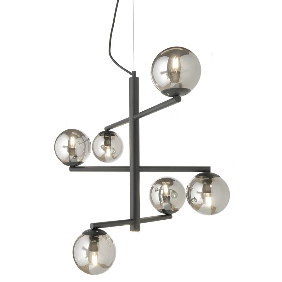 Lampadario a 6 Luci in Metallo Verniciato con Diffusori in Vetro - Lido Viadurini