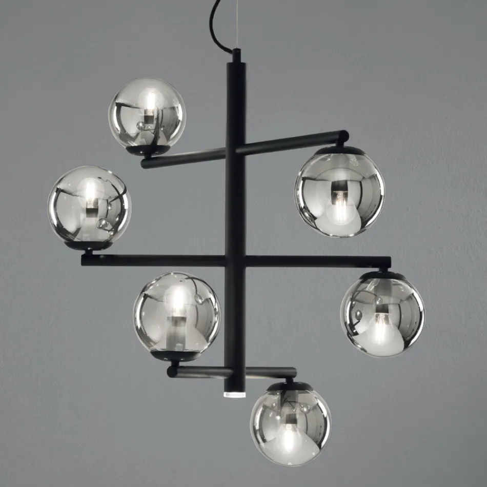 Lampadario a 6 Luci in Metallo Verniciato con Diffusori in Vetro - Lido Viadurini