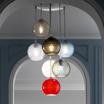 Lampadario a 7 Luci in Vetro di Venezia Soffiato a Mano - Bolle Balloton Viadurini