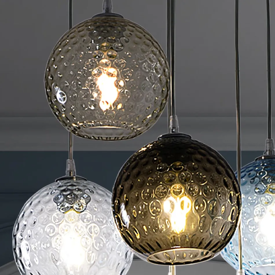 Lampadario a 7 Luci in Vetro di Venezia Soffiato a Mano - Bolle Balloton Viadurini