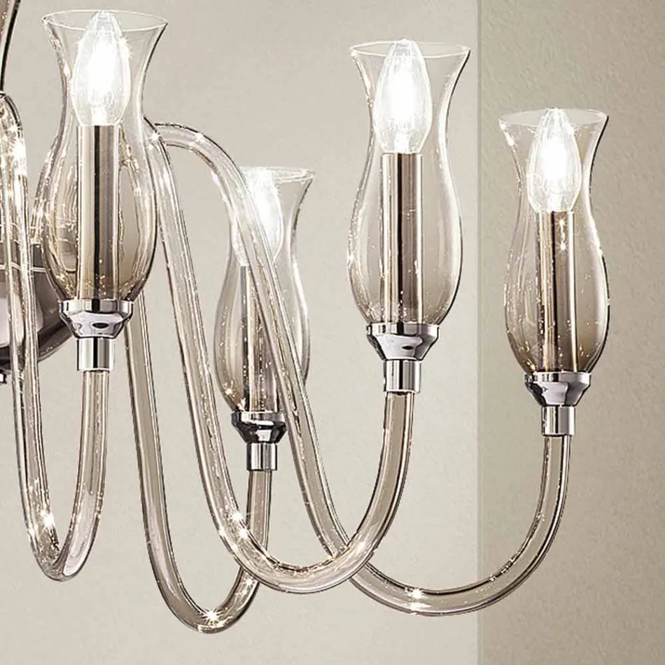 Lampadario a 8 Luci Artigianale in Vetro Veneziano Fumè Made in Italy - Vittoria Viadurini