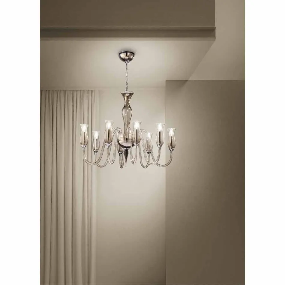 Lampadario a 8 Luci Artigianale in Vetro Veneziano Fumè Made in Italy - Vittoria Viadurini