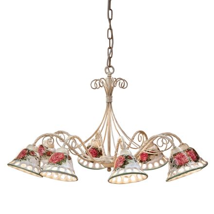 Lampadario a 8 Luci in Ceramica Fatta a Mano con Passanastri - Napoli Viadurini