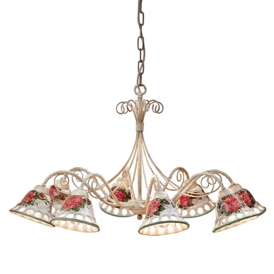 Lampadario a 8 Luci in Ceramica Fatta a Mano con Passanastri - Napoli Viadurini