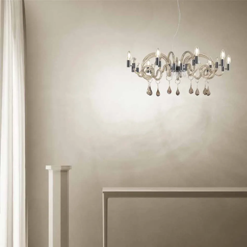 Lampadario a 9 Luci Artigianale in Vetro di Venezia Made in Italy - Bernadette Viadurini