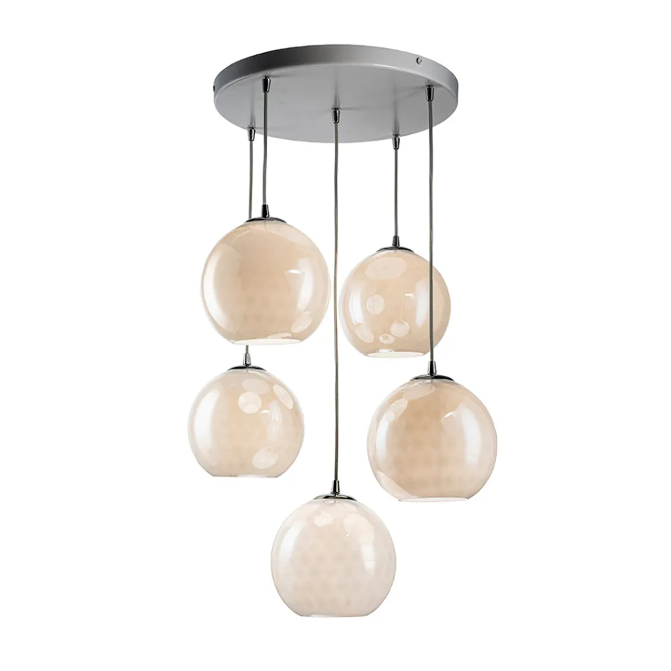 Lampadario a Cinque Cupole Sospeso in Vetro Veneziano Made in Italy - Lucilla Viadurini