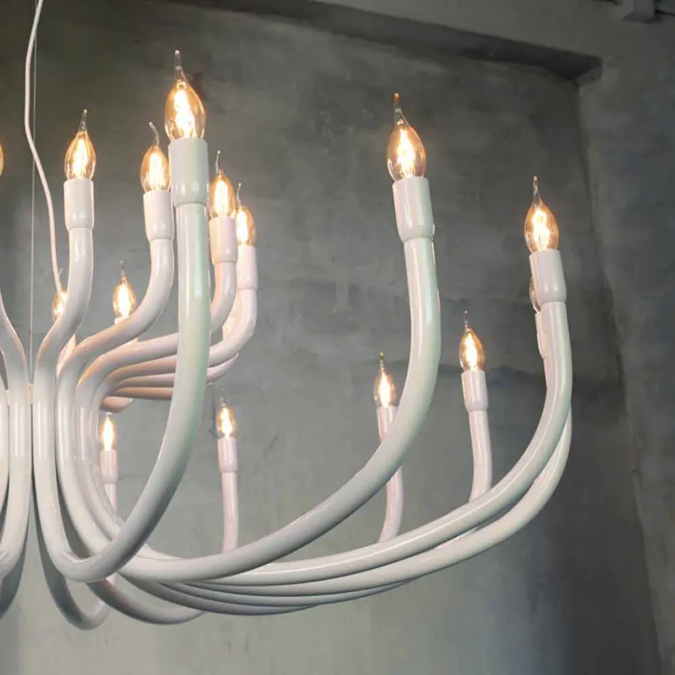 Lampadario a Sospensione a 16 o 32 Luci in Alluminio Bianco o Nero - Alviso Viadurini