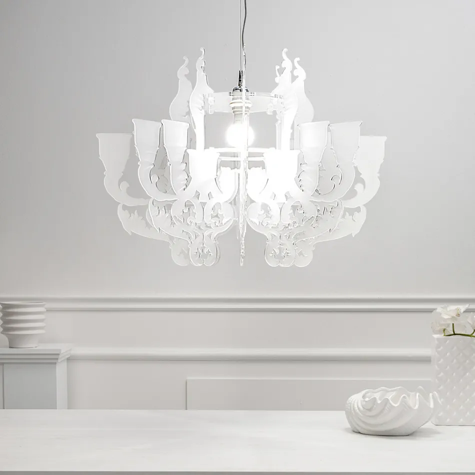 Lampadario a Sospensione in Plexiglass Bianco Satinato Made in Italy - Gea Viadurini