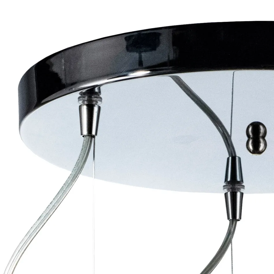 Lampadario a Tre Lumi e Barra Circolare in Vetro Soffiato Made in Italy - Soffio Viadurini