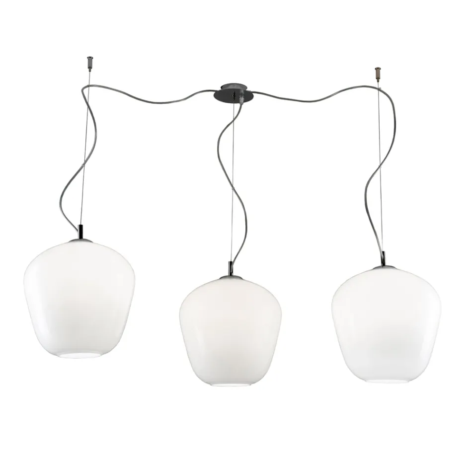 Lampadario a Tre Lumi Grandi Decentrati in Vetro Soffiato Made in Italy - Elisia Viadurini