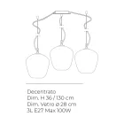 Lampadario a Tre Lumi Grandi Decentrati in Vetro Soffiato Made in Italy - Elisia Viadurini