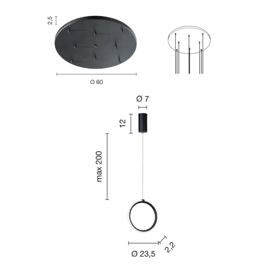 Lampadario Appeso in Metallo Verniciato Oro con 8 Luci LED - Cedro Viadurini