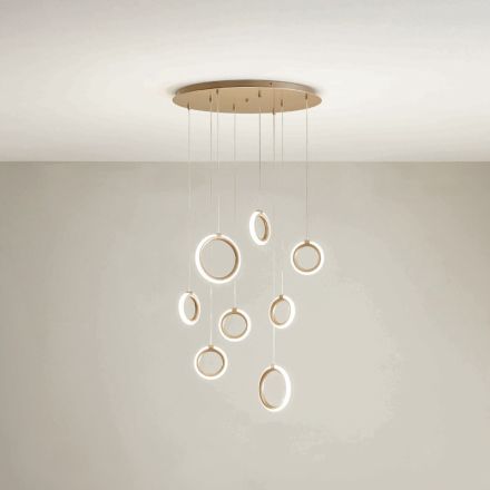 Lampadario Appeso in Metallo Verniciato Oro con 8 Luci LED - Cedro Viadurini