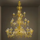 Lampadario Artigianale a 28 Luci in Vetro Veneziano e Oro Made in Italy - Regina Viadurini