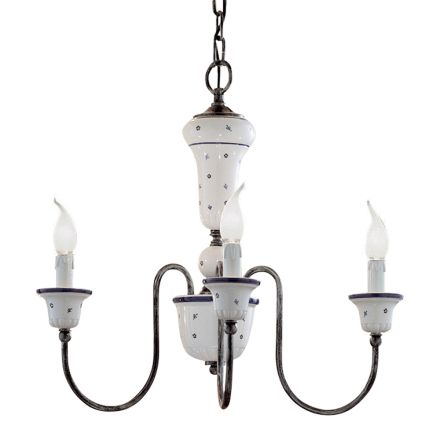 Lampadario Artigianale Ceramica e Ottone Anticato - Sanremo Viadurini