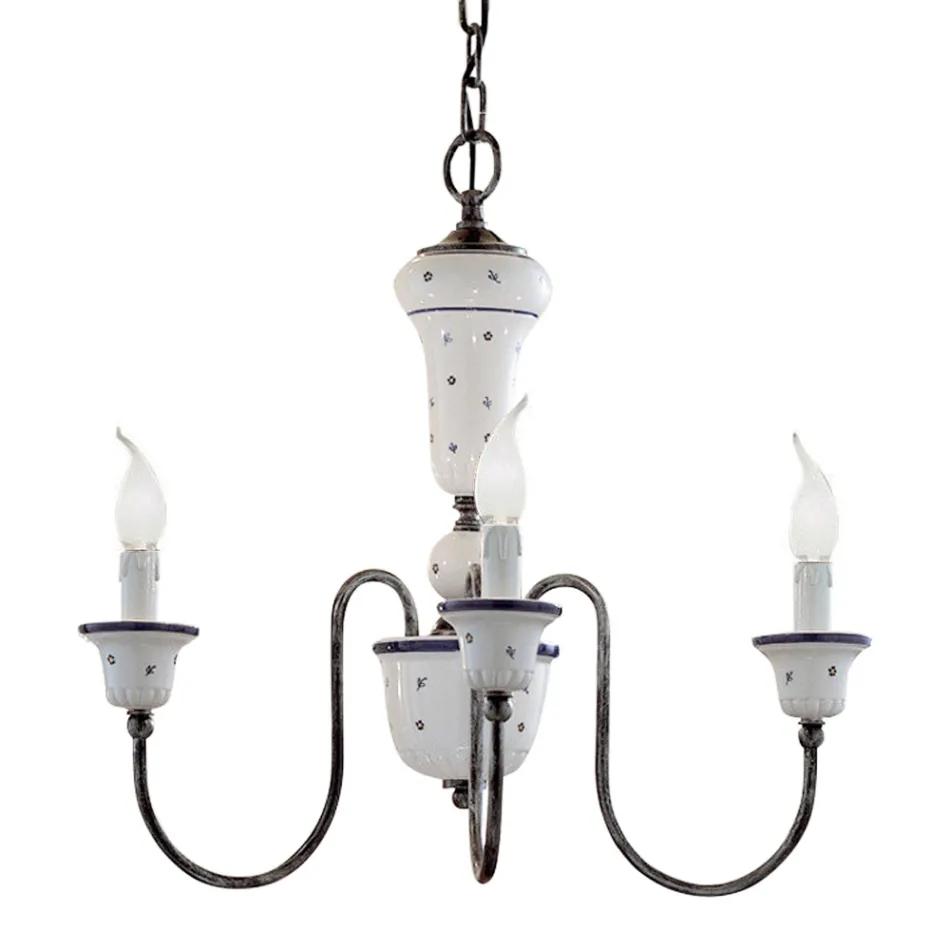 Lampadario Artigianale Ceramica e Ottone Anticato - Sanremo Viadurini