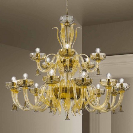 Lampadario Artigianale da 18 Luci in Vetro di Venezia, Made in Italy - Regina Viadurini