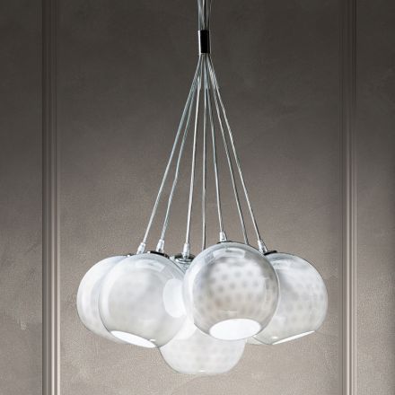 Lampadario Artigianale in Vetro di Venezia e Metallo - Bolle Balloton Viadurini