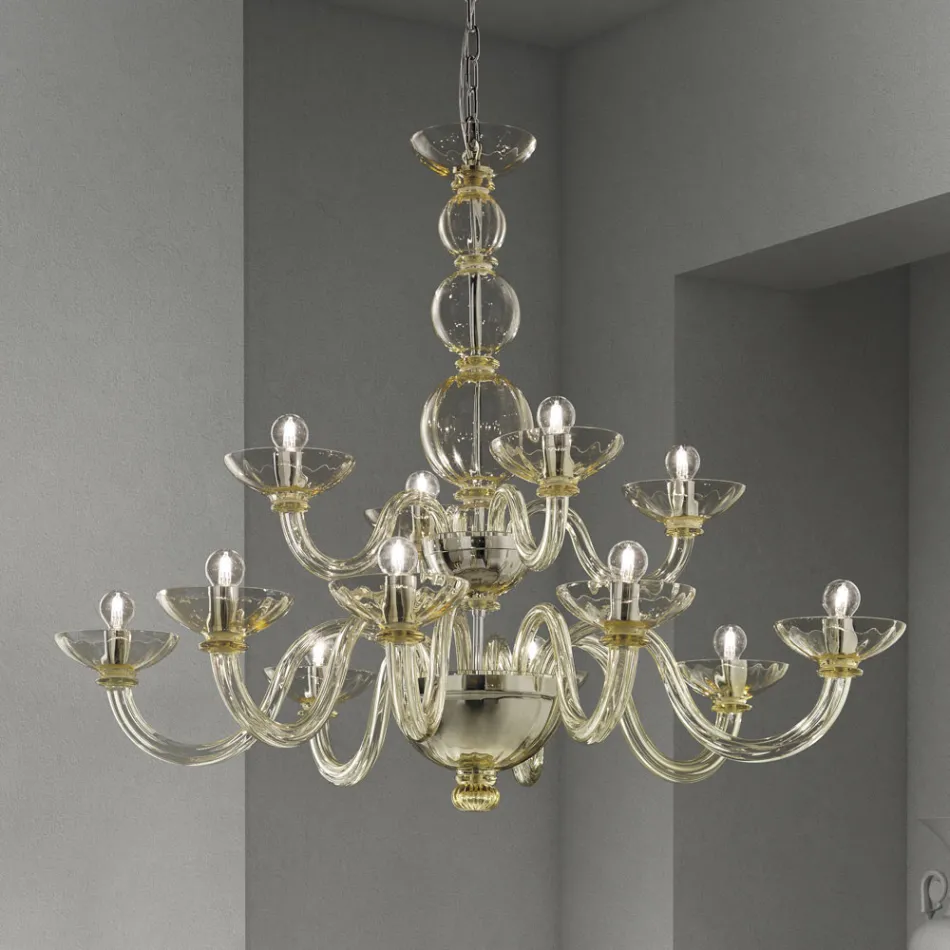 Lampadario Classico 12 Luci in Vetro Veneziano Made in Italy - Foscarino Viadurini
